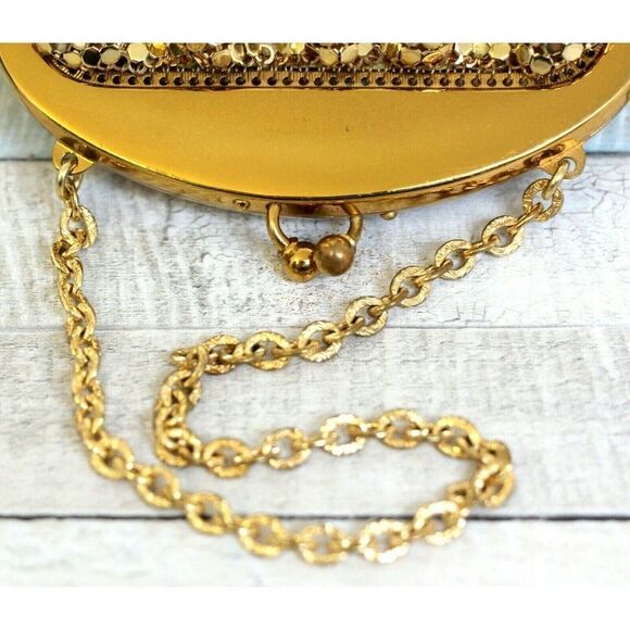 Whiting & Davis GOLD MESH FRAME KISS LOCK CHAIN STRAP MINI PURSE HANDBAG WALLET - Picture 6 of 10